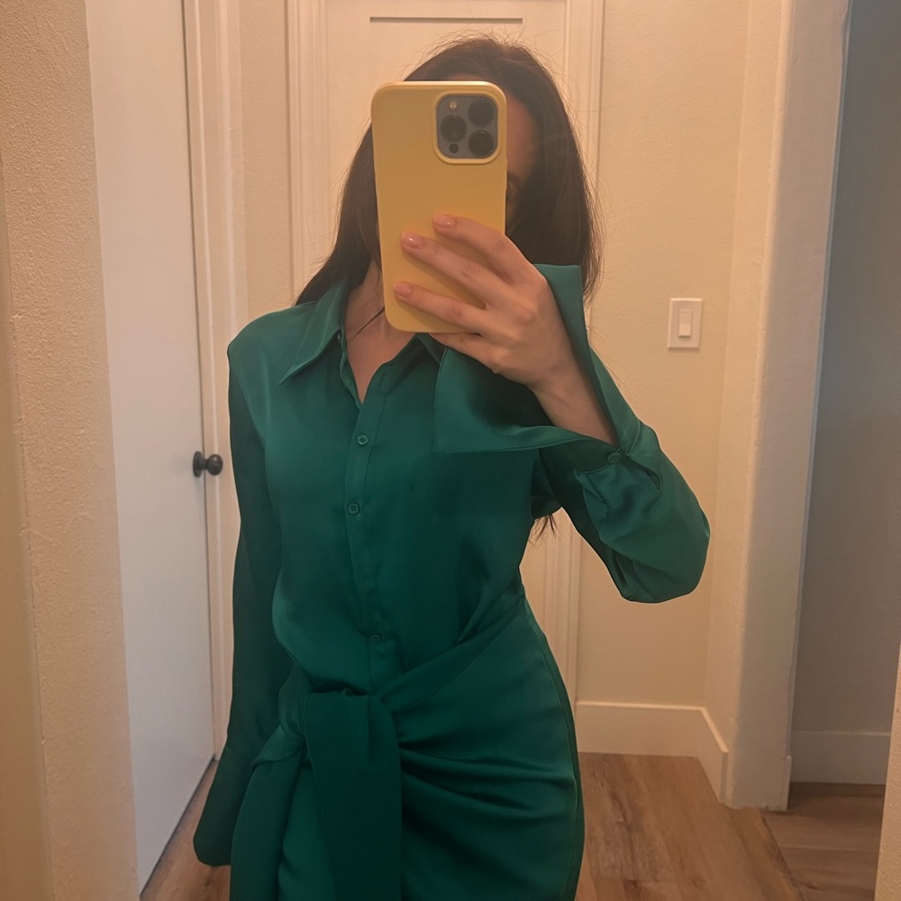 Rat & Boa - Green Satin Mini Dress - Size XXS